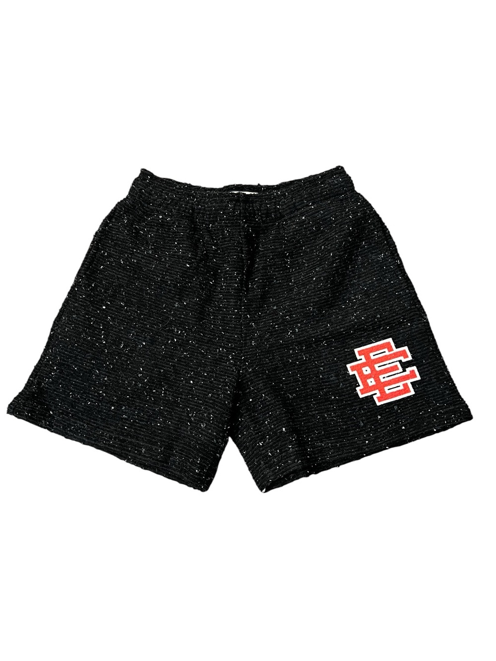 Eric Emanuel Black boucle Shorts with Red Logo EE Patch size medium like new - Picture 2 of 9